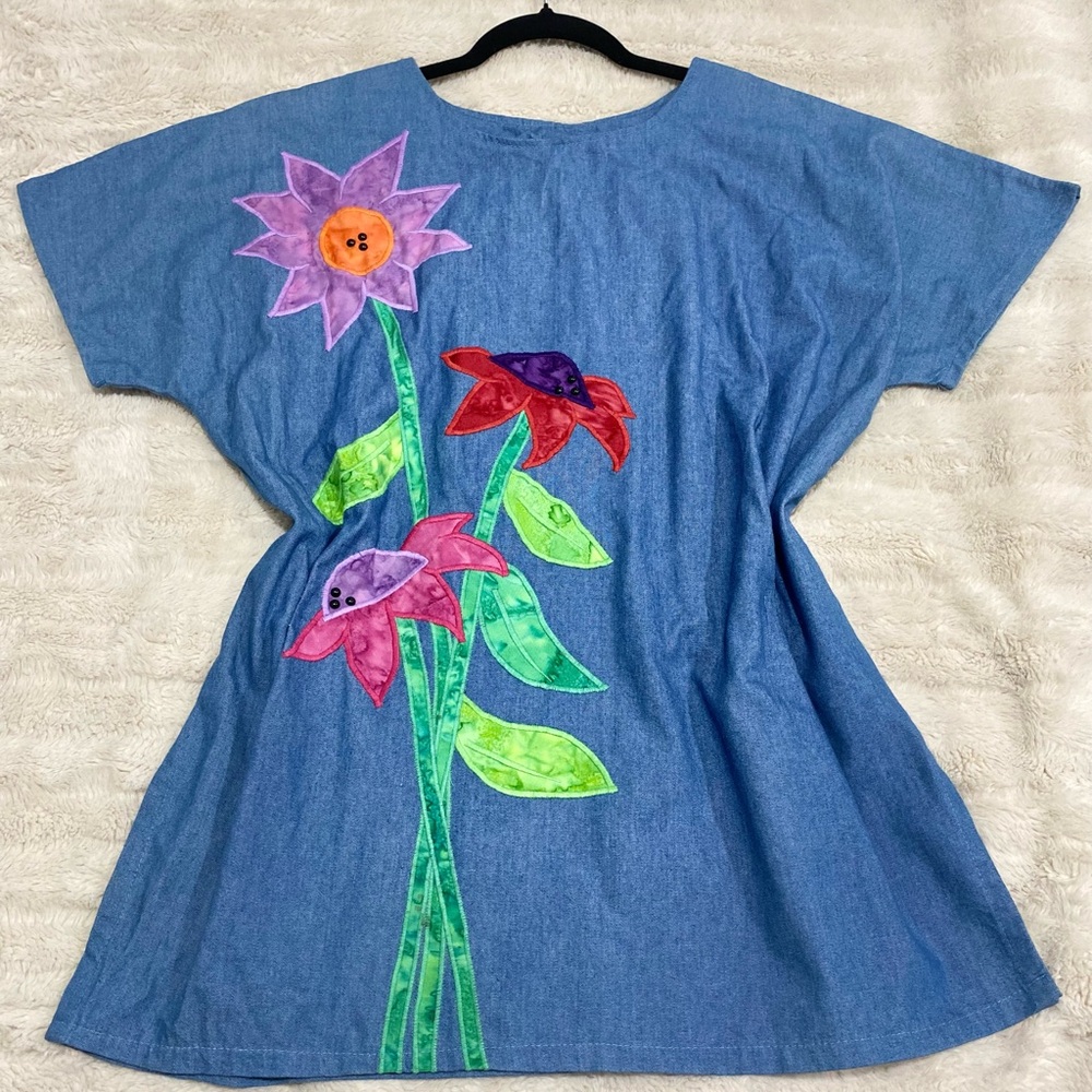 Blue Embellished Crew Neck Dolman Sleeve Top 100%COTTON